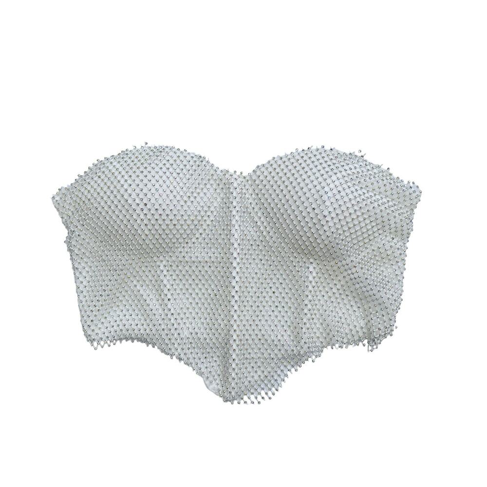 Madrag Womens Medium White Rhinestone Strapless Corset Bustier Top NWT